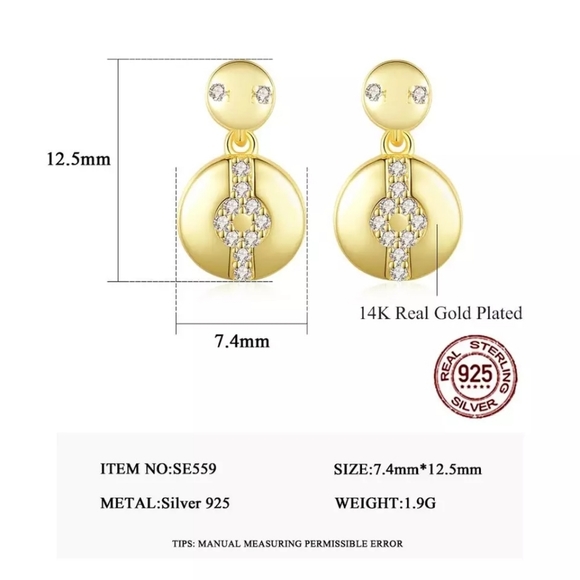 NEW Small Round CZ 14K Gold Plated Stud Earrings - Picture 6 of 9